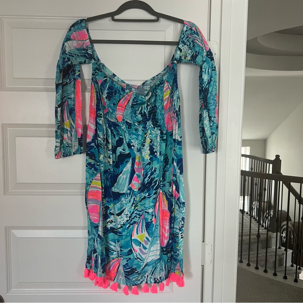 Lilly Pulitzer Sparkling Blue Hey Bay Bay Trina Dress Tassels Sailboats